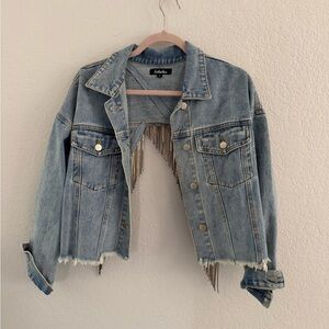 Denim Fringe Crop Jacket - Light Blue